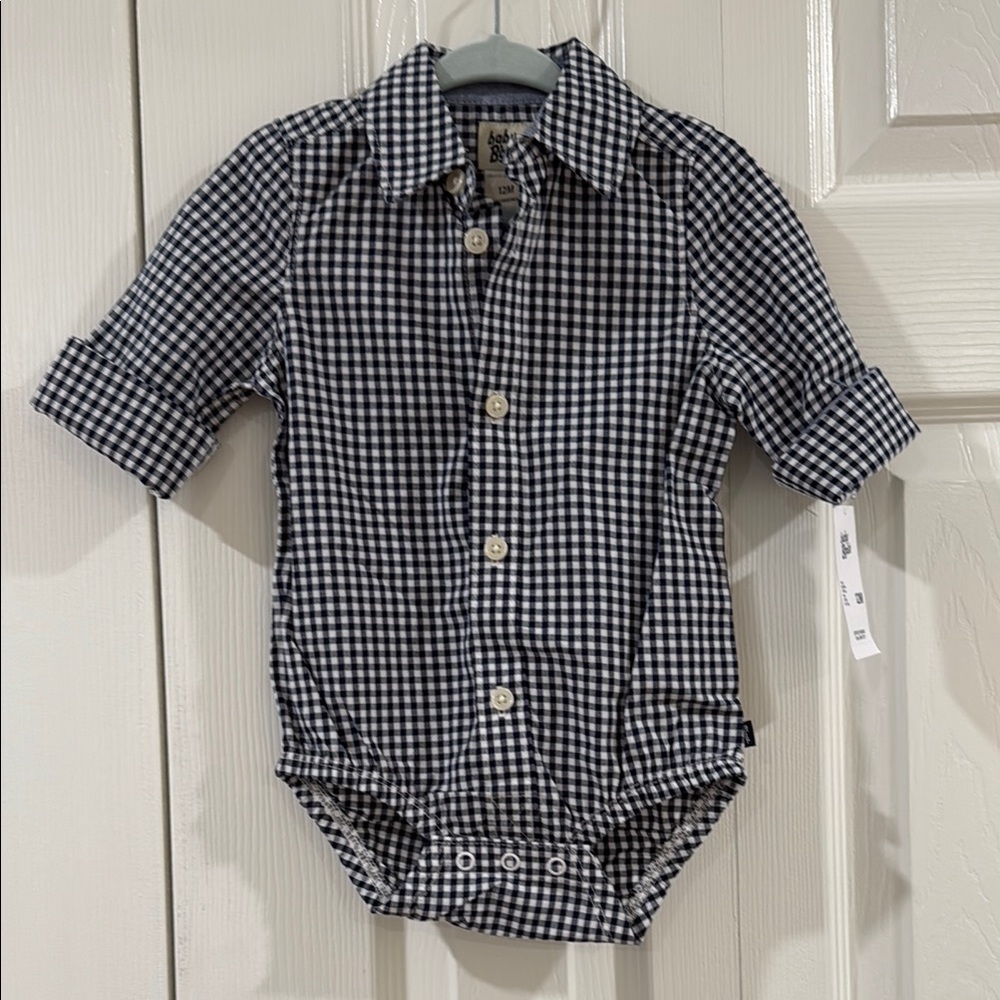 Navy and White Gingham Baby Bodysuit